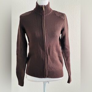 Lauren Ralph Lauren Women Knit Full Zip Long Sleeve Sweater In Brown Size Medium